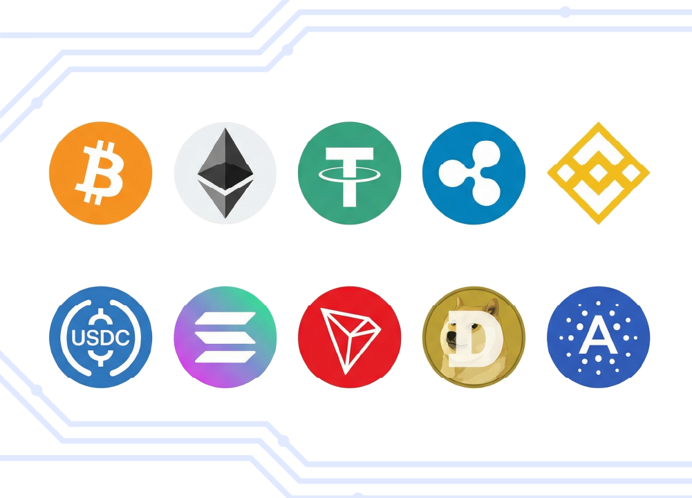 Cryptocurrencies priced inside NetSuite by Crypto Pricing: Bitcoin, Ethereum, Tether, XRP, BNB, USDC, Solana, TRON, Dogecoin and Cardano
